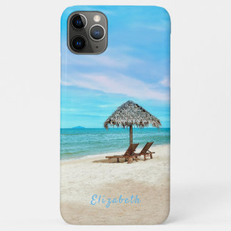 Capa Para iPhone 11 Pro Max Paisagem de Praia do Oceano Tropical Monogramada