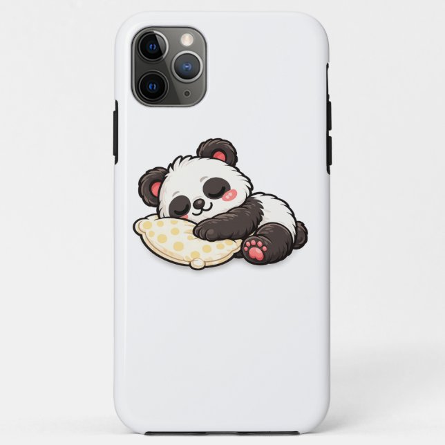 Capa Para iPhone 11 Pro Max Panda Adormecido Fofo com Travesseiro (Verso)