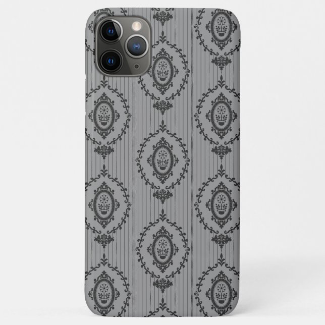 Capa Para iPhone 11 Pro Max Papel de Parede Barroco Cinza (Verso)