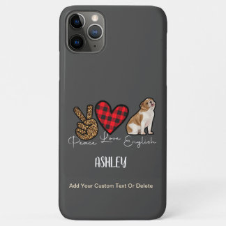 Capa Para iPhone 11 Pro Max Peace Love English Buldogue Xadrez Cuide Dog Lover