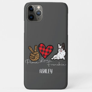 Capa Para iPhone 11 Pro Max Peace Love French Buldogue Xadrez Cuide Lover