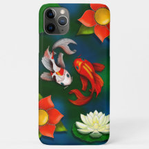 Peixes Koi e Lotus Lily Pad Pond Brancos