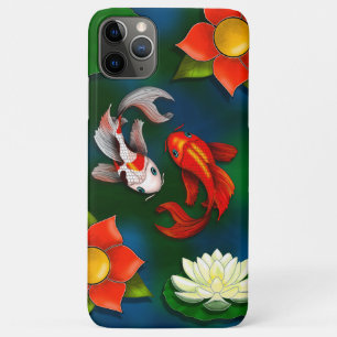 Capa Para iPhone 11 Pro Max Peixes Koi e Lotus Lily Pad Pond Brancos