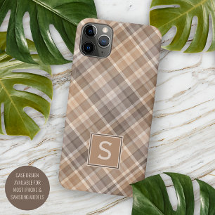 Capa Para iPhone 11 Pro Max Personalizado Plaid Rústico Bege Marrom