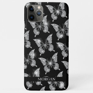 Capa Para iPhone 11 Pro Max Personalizar nome, padrão da borboleta Diamond, pr