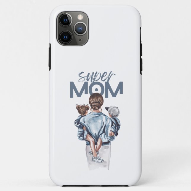 Capa Para iPhone 11 Pro Max Personalized Super Mom with Son and Daughter Gift (Verso)