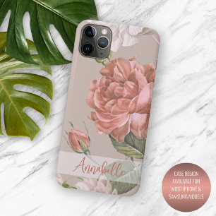Capa Para iPhone 11 Pro Max Pêssego do chique Rosas Cor-de-Rosa Rosa Padrão Fl