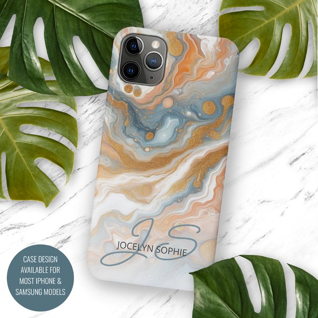 Capa Para iPhone 11 Pro Max Pêssego Laranja Verde Água Azul Dourado Padrão de  (Criador carregado)