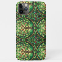 Phone case with an intricate green and brown 
