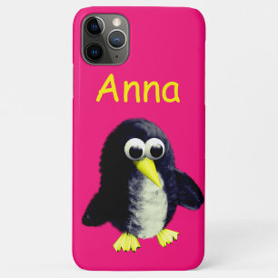 Capa Para iPhone 11 Pro Max Pinguim engraçado, etiqueta de bagagem personaliza