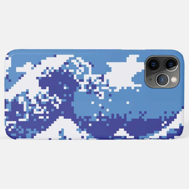 Capa Para iPhone 11 Pro Max Pixel Tsunami Blue 8 Bit Pixel Art (Verso (horizontal))
