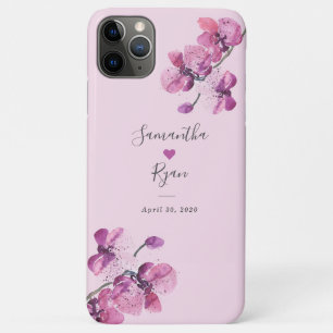 Capa Para iPhone 11 Pro Max Plum Watercolor Orquídeo de Casamento