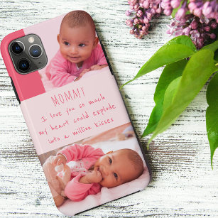 Capa Para iPhone 11 Pro Max Poema da Mãe Bonita com Fotos de 2 Meninas Rosa
