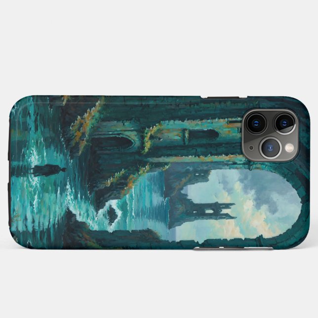 Capa Para iPhone 11 Pro Max Post-Apocalyptic Flooded Ruins Teal Dystopian iPho (Verso (horizontal))