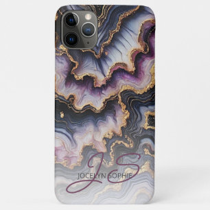 Capa Para iPhone 11 Pro Max Preto Azul Violeta Roxo Dourado Mármore Padrão Art