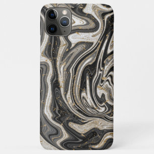 Capa Para iPhone 11 Pro Max Preto Branco & Dourado Chic Remoinho Moderno Abstr
