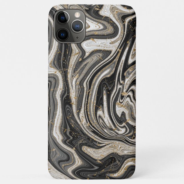 Capa Para iPhone 11 Pro Max Preto Branco & Dourado Chic Remoinho Moderno Abstr (Verso)