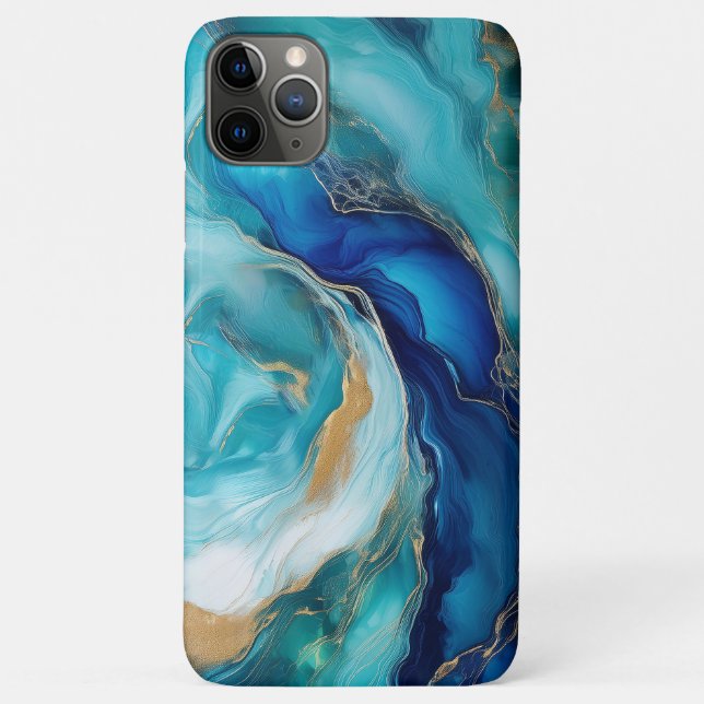 Capa Para iPhone 11 Pro Max Profundezas Turquesa: Oceano Abstrato em Azul e Ve (Verso)