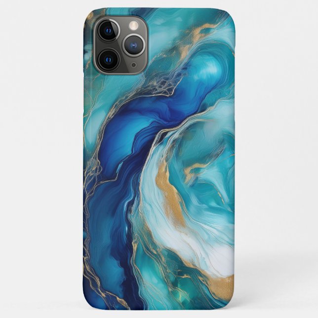 Capa Para iPhone 11 Pro Max Profundidades do Teal: Abstrato Oceano Azul e Verd (Verso)