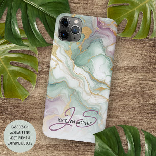 Capa Para iPhone 11 Pro Max Púrpura Mauve rosa verde-Dourado Padrão de Arte Ma