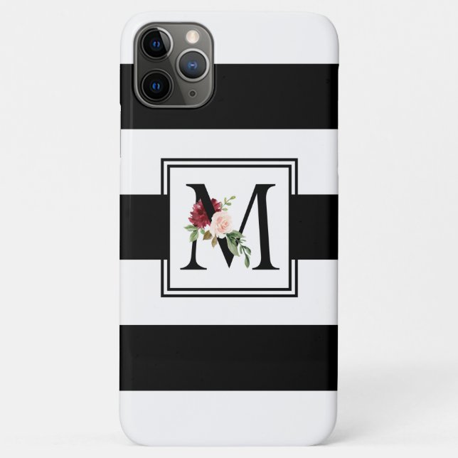 Capa Para iPhone 11 Pro Max Râguebi preto-e-branco Stribi Monograma inicial M (Verso)