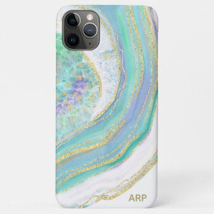 Capa Para iPhone 11 Pro Max *~* Rainbow Pink Agate Púrpura Agate Glitter Past