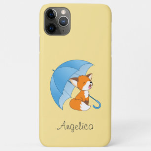 Capa Para iPhone 11 Pro Max Raposa com Sono Bonita sob Guarda-chuvas