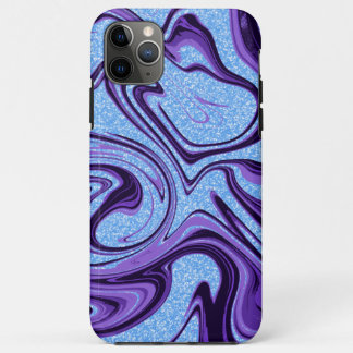 Capa Para iPhone 11 Pro Max Redemoinhos de Mármore Roxo Preto com Brilho Falso