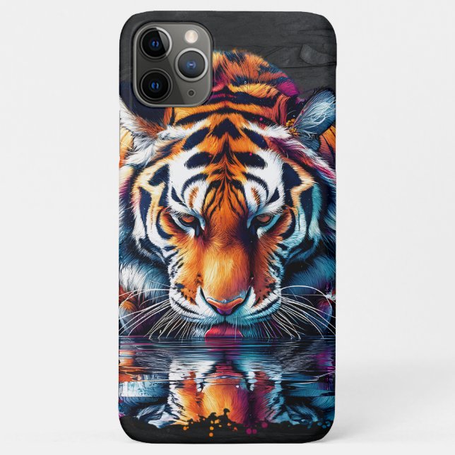 Capa Para iPhone 11 Pro Max Reflexo do Tigre Bebendo Água (Verso)