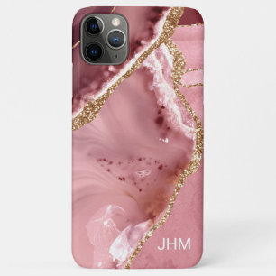 Capa Para iPhone 11 Pro Max Rosa Ágata Dourado Moderno