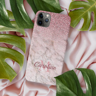 Capa Para iPhone 11 Pro Max Rosa Dourado Pessoalizado com Glitter Mármore
