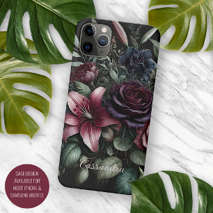 Capa Para iPhone 11 Pro Max Rosa Floral Gótica Vitoriana Clássica Personalizad