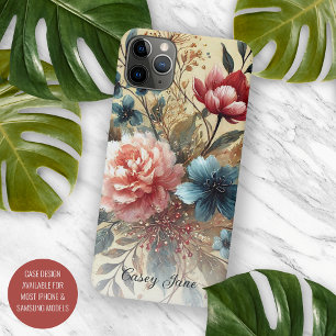 Capa Para iPhone 11 Pro Max Rosas Classy Chic Pintura Botânica de Arte Fina