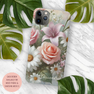 Capa Para iPhone 11 Pro Max Rosas Classy Chic Pintura Botânica de Arte Fina