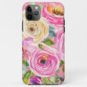 Capa Para iPhone 11 Pro Max Rosas de aquarelas em rosa e creme cor-de-rosa