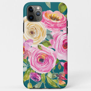 Capa Para iPhone 11 Pro Max Rosas de aquarelas em rosa e creme no chão