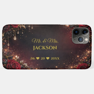 Capa Para iPhone 11 Pro Max Rosas Góticas Nome do Casal e Data do Casamento