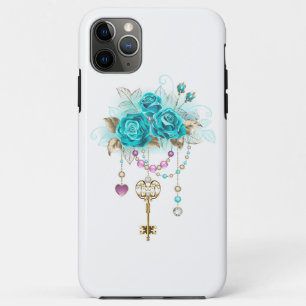 Capa Para iPhone 11 Pro Max Rosas Turquesas com Chaves
