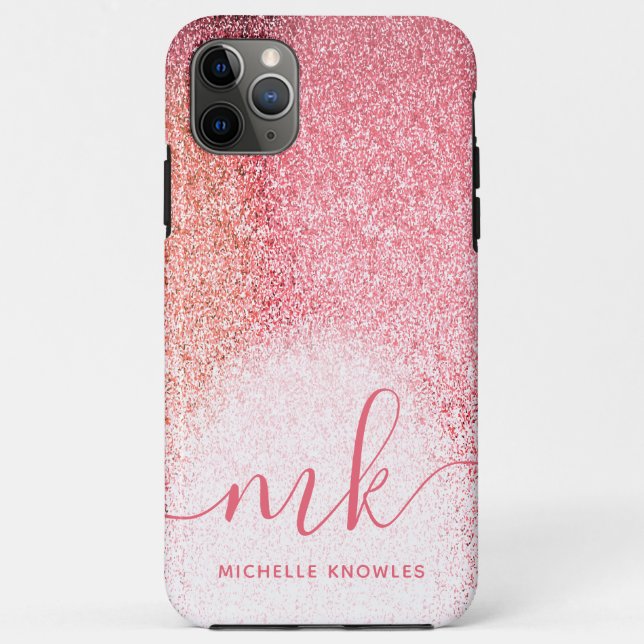 Capa Para iPhone 11 Pro Max Script Dourado Monograma De Rosa Rosa Rosa Brilhan (Verso)
