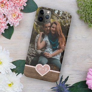 Capa Para iPhone 11 Pro Max Seus Monogramas Amor Coração Em Padrão de Grão de