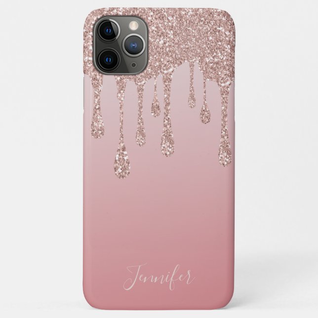 Capa Para iPhone 11 Pro Max Shimmer Dourado de luxo rosa (Verso)