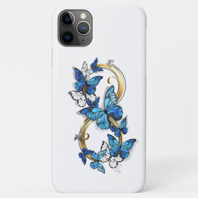 Capa Para iPhone 11 Pro Max Símbolo infinito de borboletas azuis Morpho (Verso)
