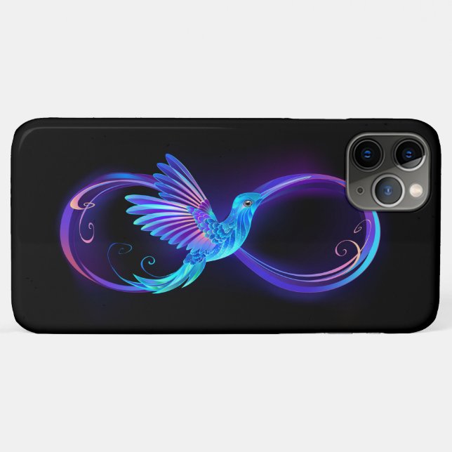 Capa Para iPhone 11 Pro Max Símbolo Neon Infinity com Hummingbird brilhante (Verso (horizontal))