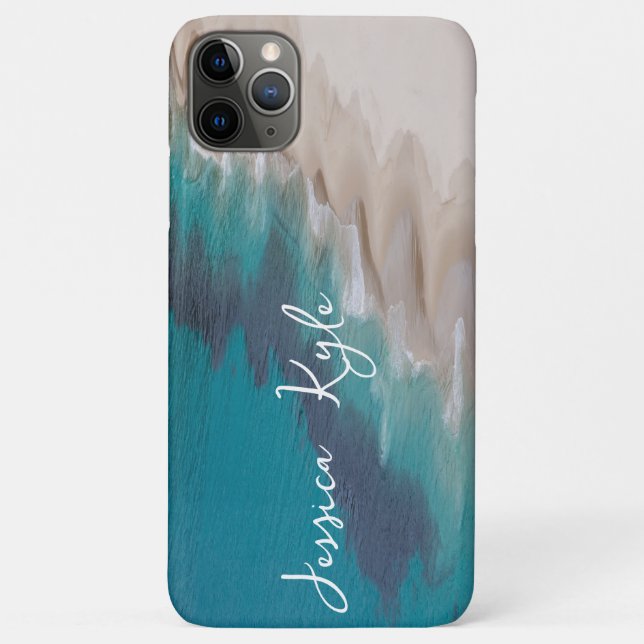 Capa Para iPhone 11 Pro Max Simples Elegante Blue Beach Typografia (Verso)