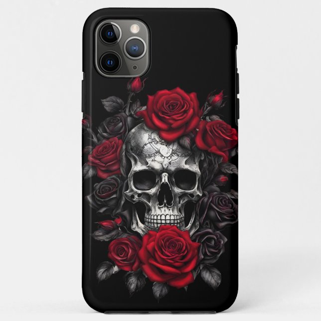 Capa Para iPhone 11 Pro Max Skeleton Skulls and Rosa iPhone / iPad case (Verso)