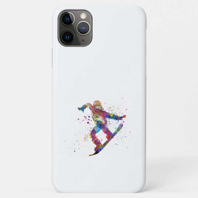 Capa Para iPhone 11 Pro Max Snowboard em aquarela (Verso)