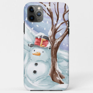 Capa Para iPhone 11 Pro Max Snowman E O Cenário De Inverno