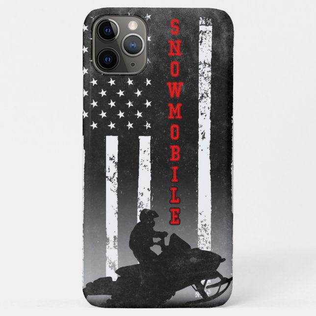 CAPA PARA iPhone 11 PRO MAX SNOWMOBILE AMERICAN FLAG BLACK  (Verso)