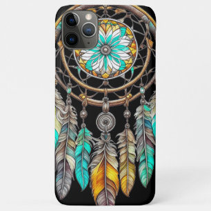 Capa Para iPhone 11 Pro Max Sonhador Teal Místico Boho Penas e Contas