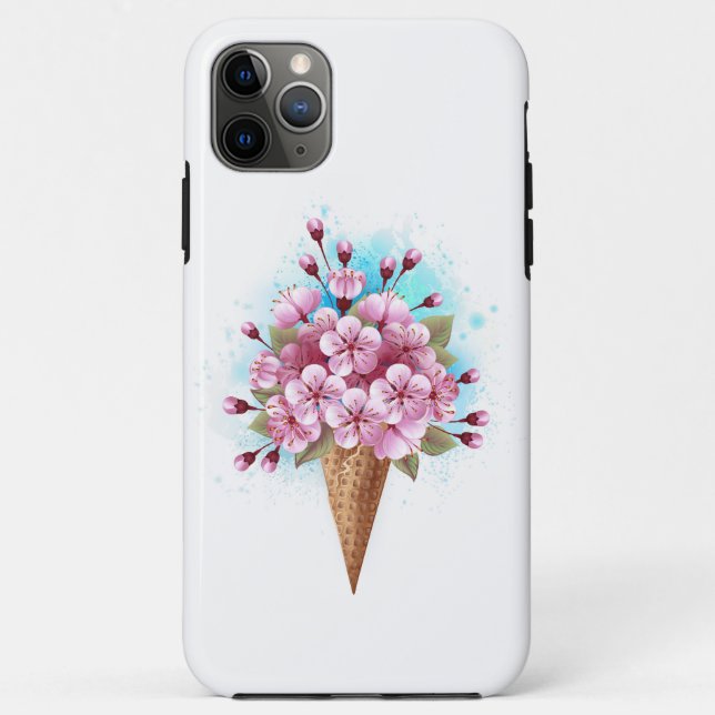 Capa Para iPhone 11 Pro Max Sorvete Waffle Rosa Sakura Cone (Verso)